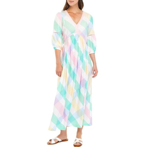 crown & ivy Dresses & Skirts - Plaid Pastel Colors Sz Small Church Office or Casual Midi Dress CROWN & IVY